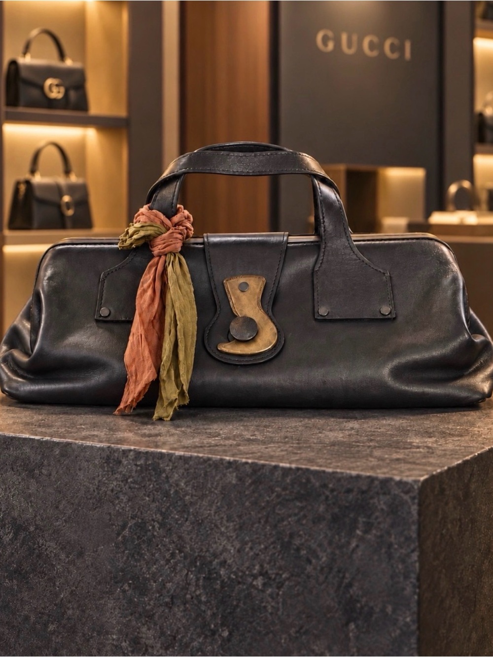 Authentic Gucci. Extremely Rare Black Leather Doctors Bag NWOT